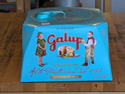 Gallup Panettone is a typical cake from Milano stuffed with raisins and candied fruits with a glaze  of sugar and Piemonte hazelnuts and almonds